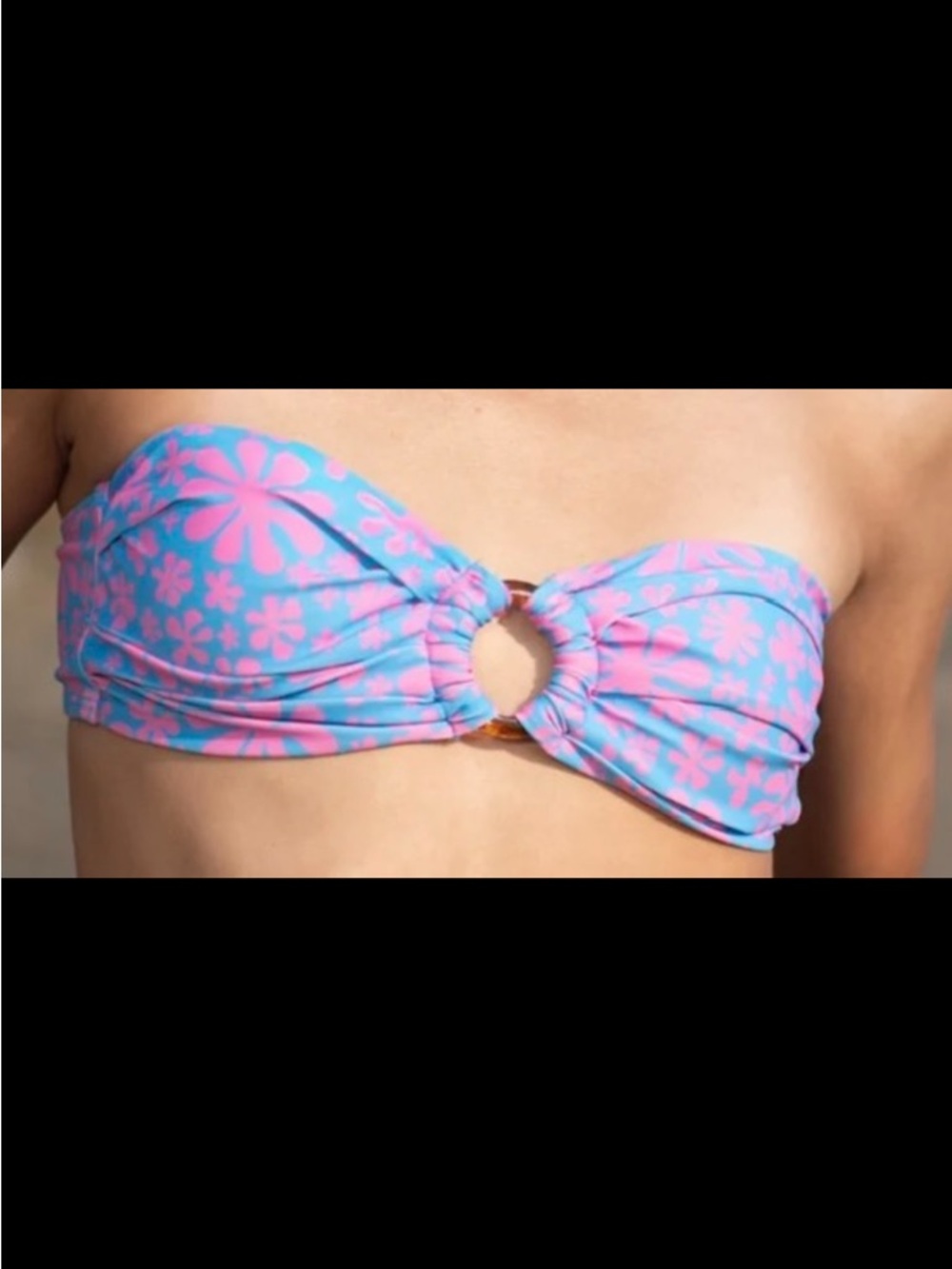 Kulani Kinis Blue and Pink Floral Bandeau Bikini Top